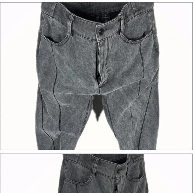 Sand Style Spiral Curve Cutting Straight Casual Pants Men Washed Distressed Grey Trousers 240806