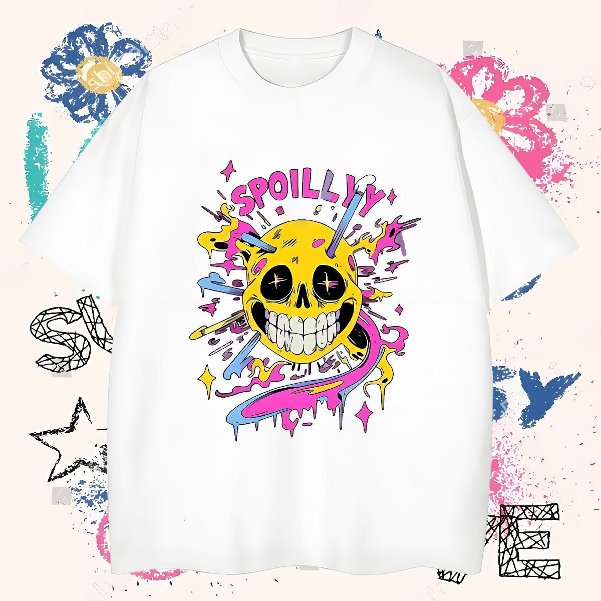 Classic T Shirt For Man skull Tops Shirt 230g Cotton Street Casual Cool White Plus Size Crew Neck Men Tops Tees