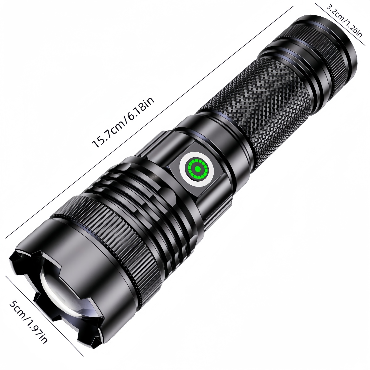Ultra Bright White Beam LED Flashlight with Built-In Battery - Adjustable Focus for Tactical Use