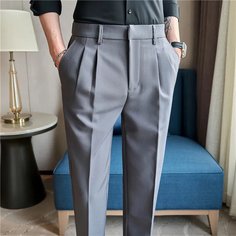 Mens Business Straightleg Pants Fashionable Slimfit Tapered Trousers Highquality Men Western 240806