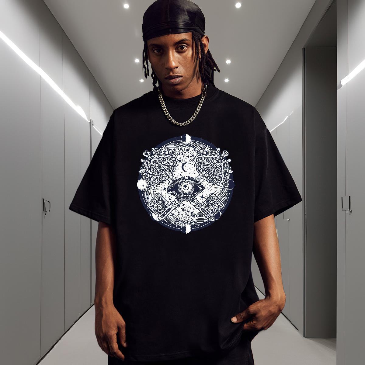 2024 DIY T Shirt For Man eye of the devil Clothings 230g Pure Cotton Street Casual Popular Cartoon Printing L-4XL Breathable Crew Neck Men Tops Tees