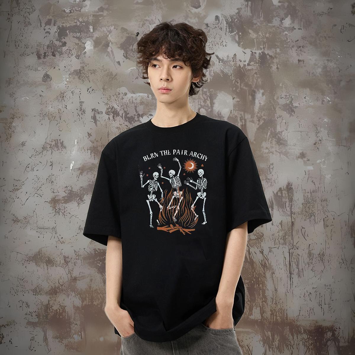 Fashion T Shirt For Man skull Clothes 100% Cotton 230g Street Casual Loose Fit Custom Printed Short Sleeve O-Neck Men Tops Tees