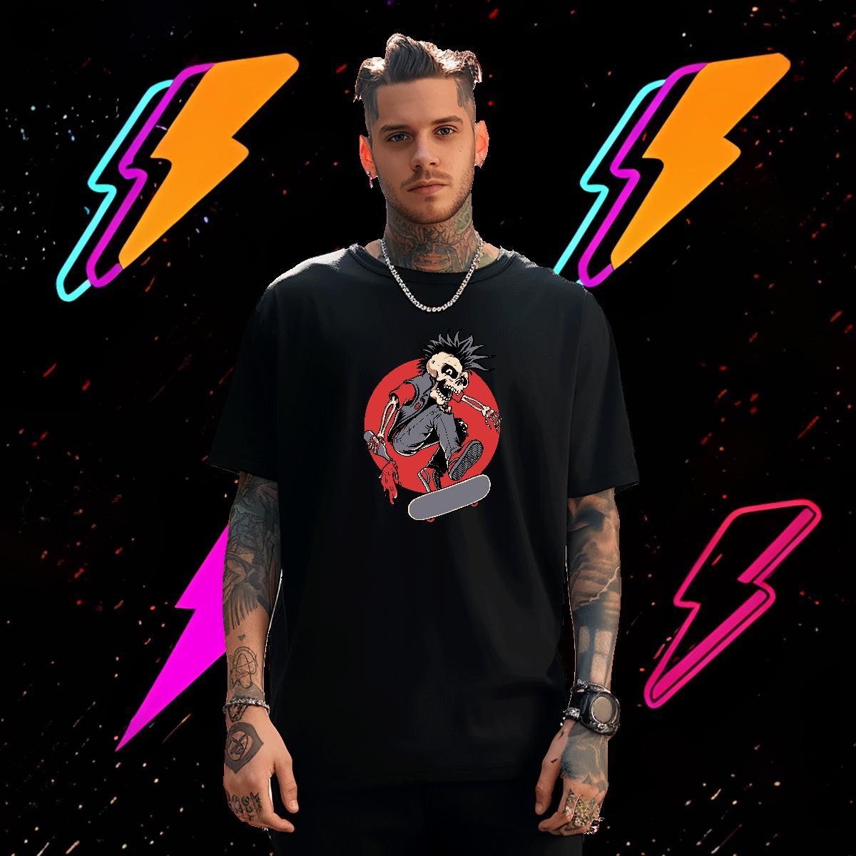 Casual New Man T Shirts skull Clothes 230g Pure Cotton Sports Casual Brand Cartoon Print Short Sleeve Soft Men Clothes T-Shirt