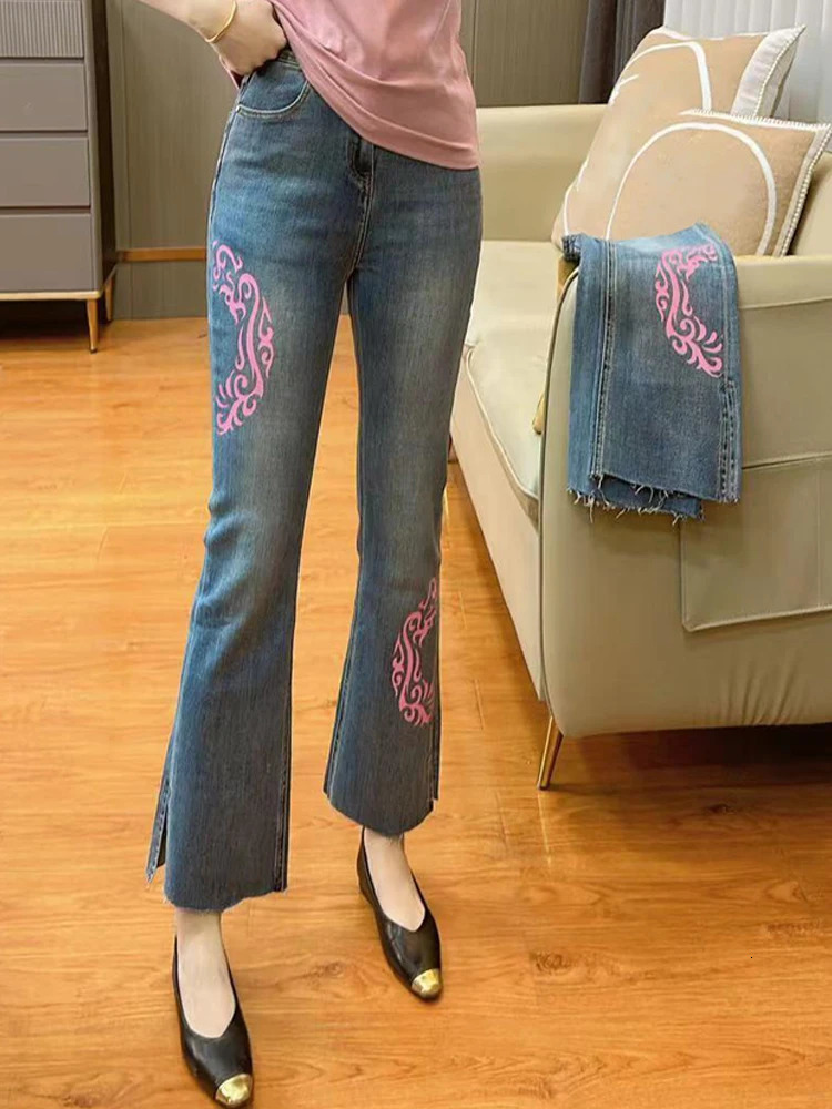 Women Harajuku Denim Flared Pants Jeans Bell Bottoms Trousers Y2k Streetwear 2000s Aesthetic Japanese Fashion 240807