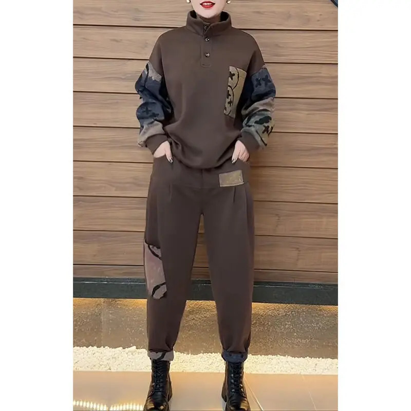 Casual Color Contrast Sports Set Spring and Autumn Season Loose and Slim Fashion Top Harlan Pants Casual Two Piece Set 240807