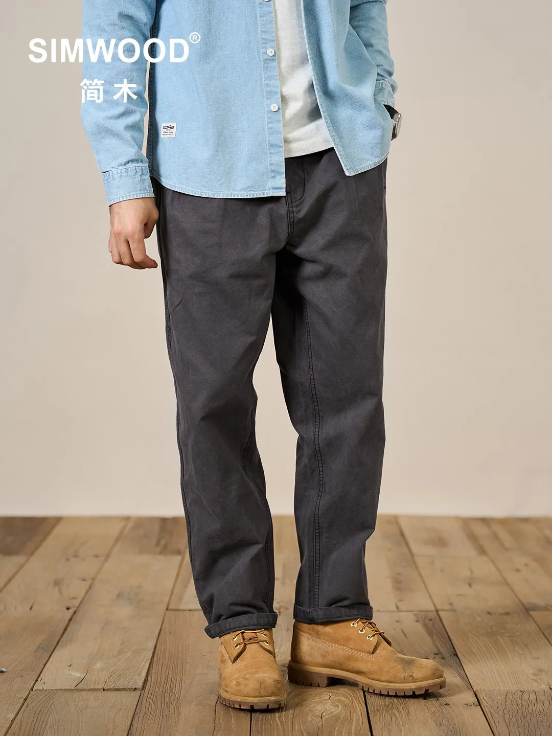 Spring Loose Straight Washed Retro Pants Men Plus Size 100% Cotton Trousers High Quality Clothing 240806