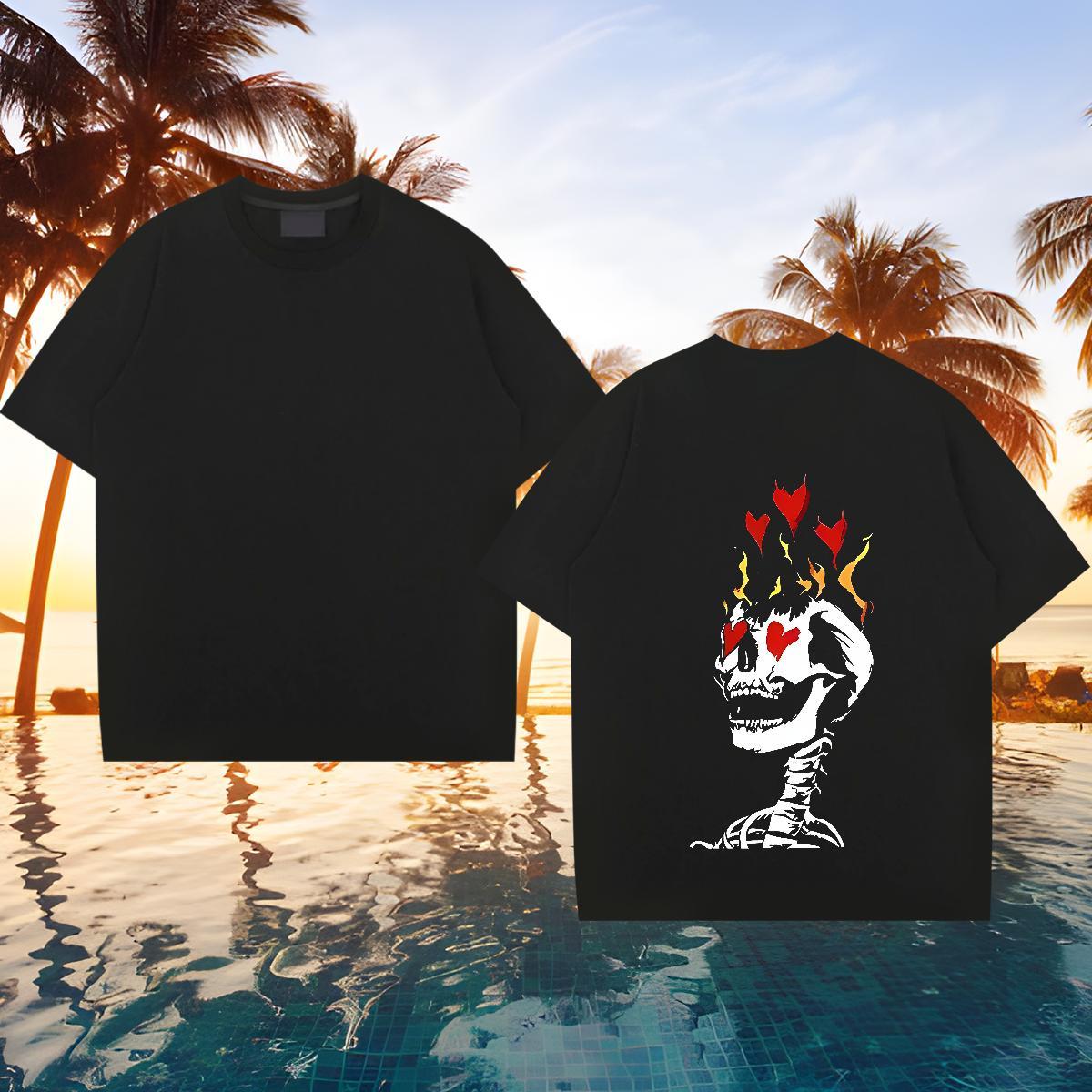 DIY Mens T Shirts skull Tops Tees 230g 100% Cotton Casual Beach Loose Fit Plus Size Cartoon Breathable Crew Neck Men Clothes T-Shirt