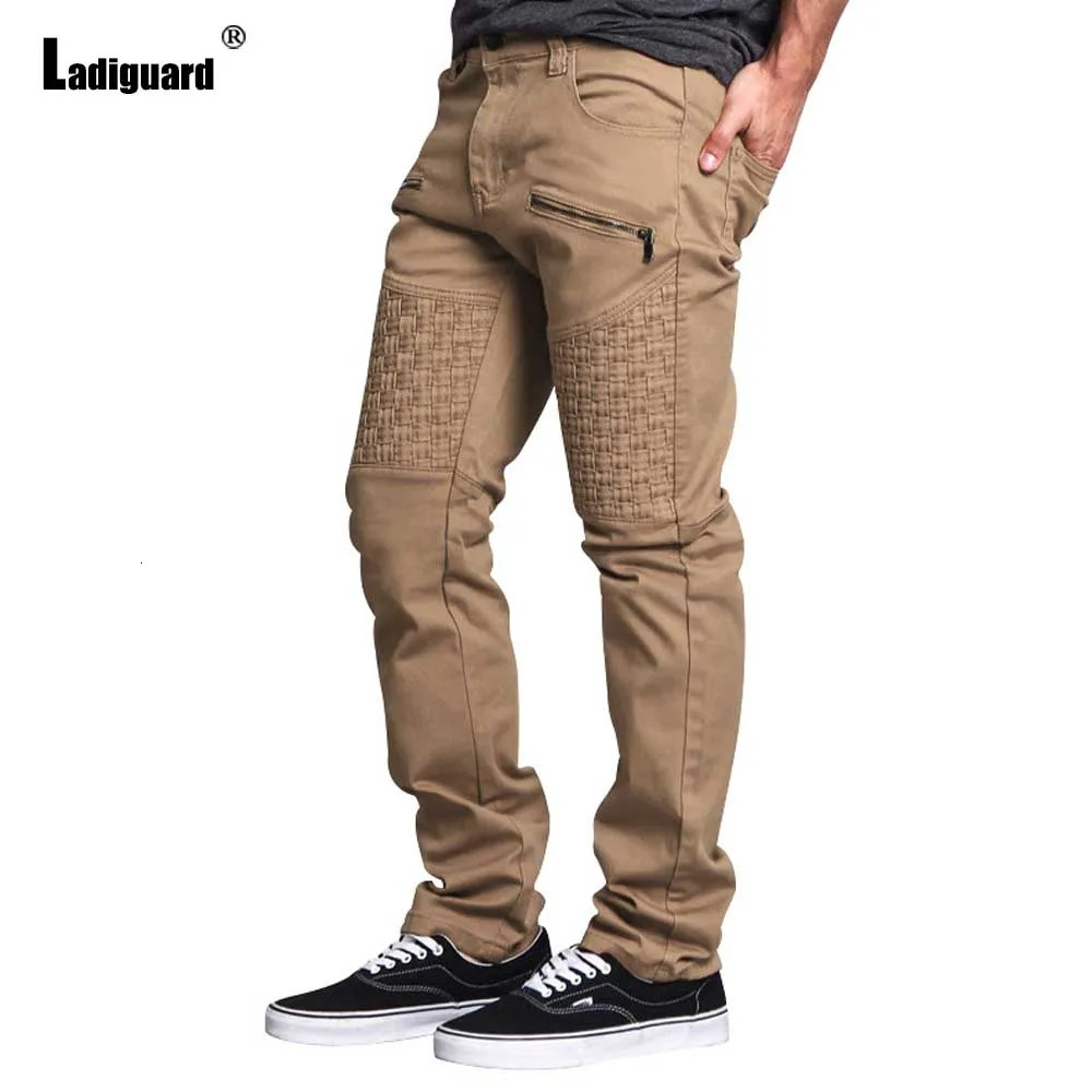 Ladiguard Mens Casual Stand Pocket Pants Solid Blue Cargo Trouser Men Streetwear Plus Size Fashion Pleated Sweatpants 240806