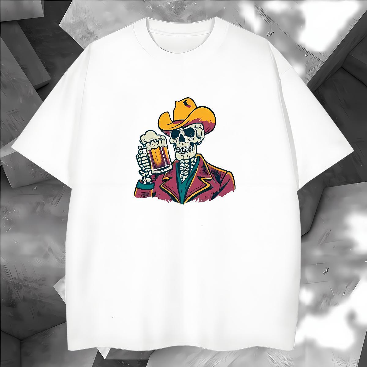 2024 Summer Men T Shirts skull Tops Tees 100% Cotton 230g Street wear Hip Hop Comfortable Plus Size Cartoon Breathable Crew Neck Mens Tshirts