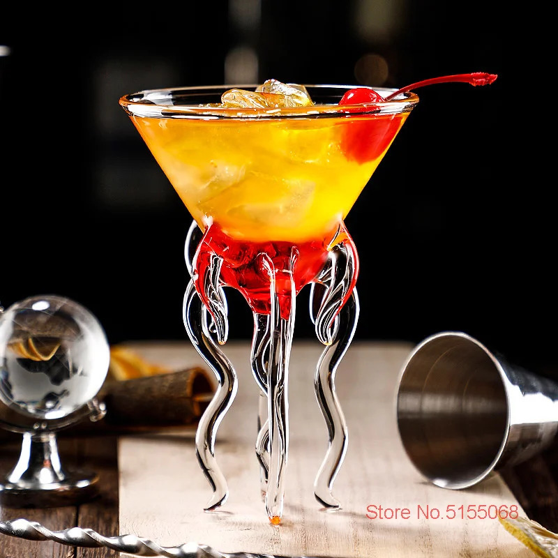 and fun 3D octopus tentacles molecular smoking cocktail glass jellyfish wine party Martini glass champagne coupe drink glass 240806