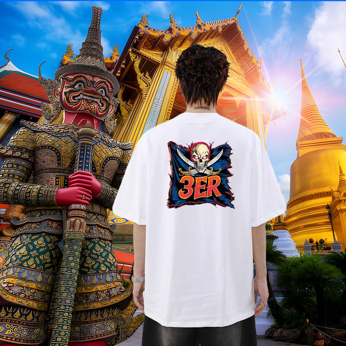 Classic T Shirt For Man skull Tees Shirts 230g 100% Cotton Street Casual Designer Anime Print O-Neck Short Sleeve Tshirts
