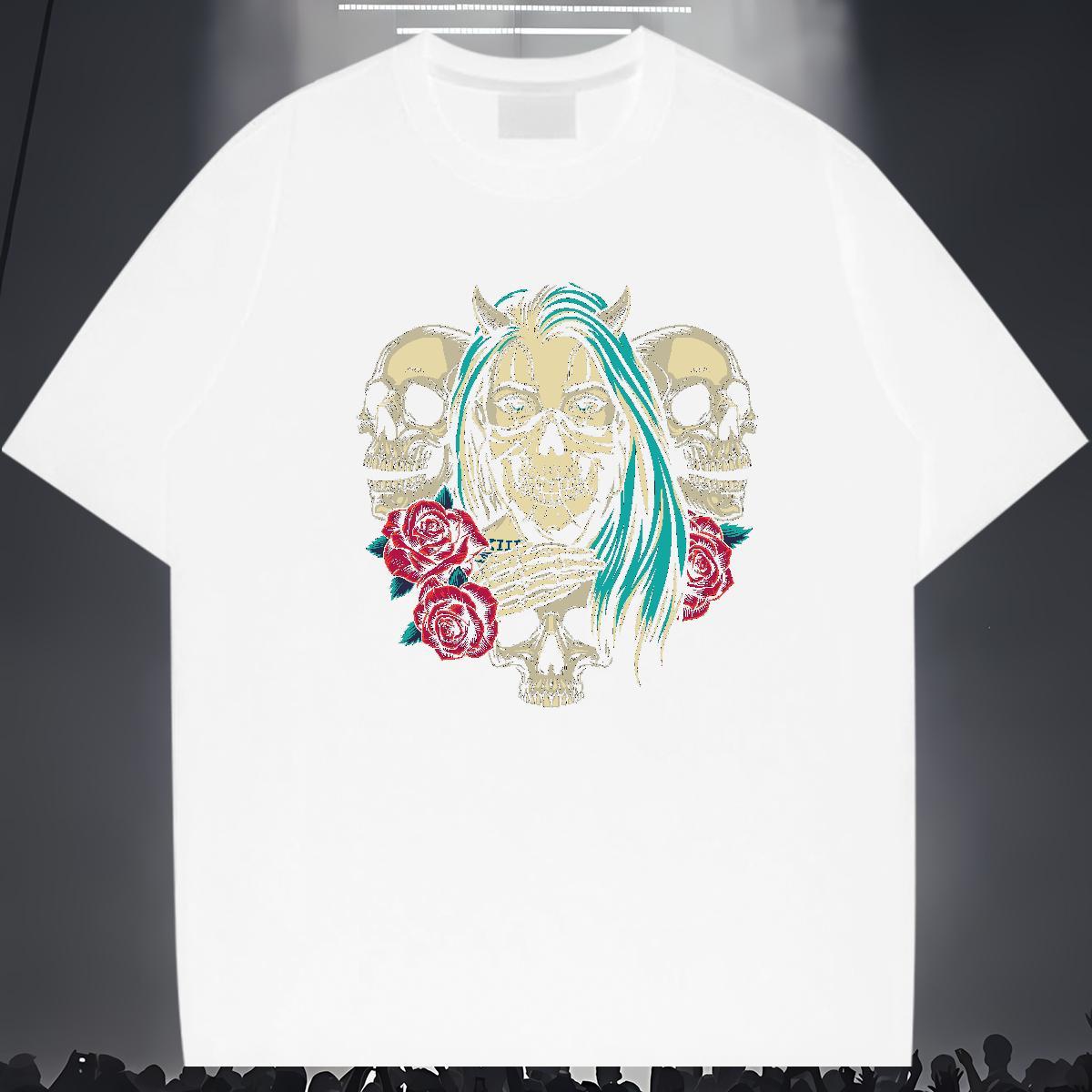 Fashion T Shirt For Man skull Tops 230g 100% Cotton High Street Hip Hop Cool Design Custom Printing Breathable Soft Men Tees