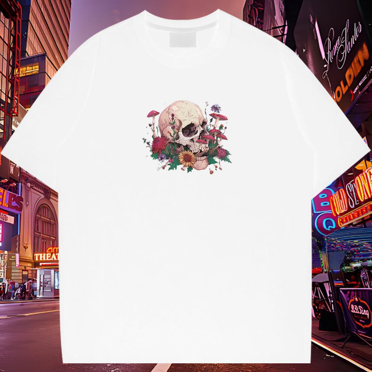 Custom T-Shirts for Men skull Tees 230g Cotton Street Wear Popular Black White Pure Cotton Men Clothes T-Shirt