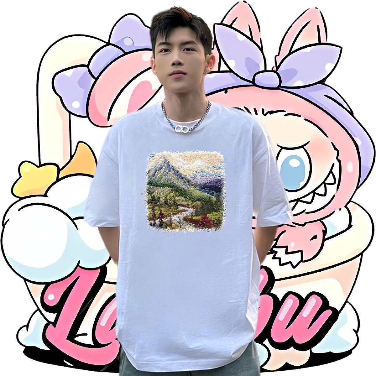 Classic T Shirts Men river Tee Shirt 230g 100% Cotton Summer Casual Soft Oversized 3XL 4XL Short Sleeve O-Neck Men Tshirts