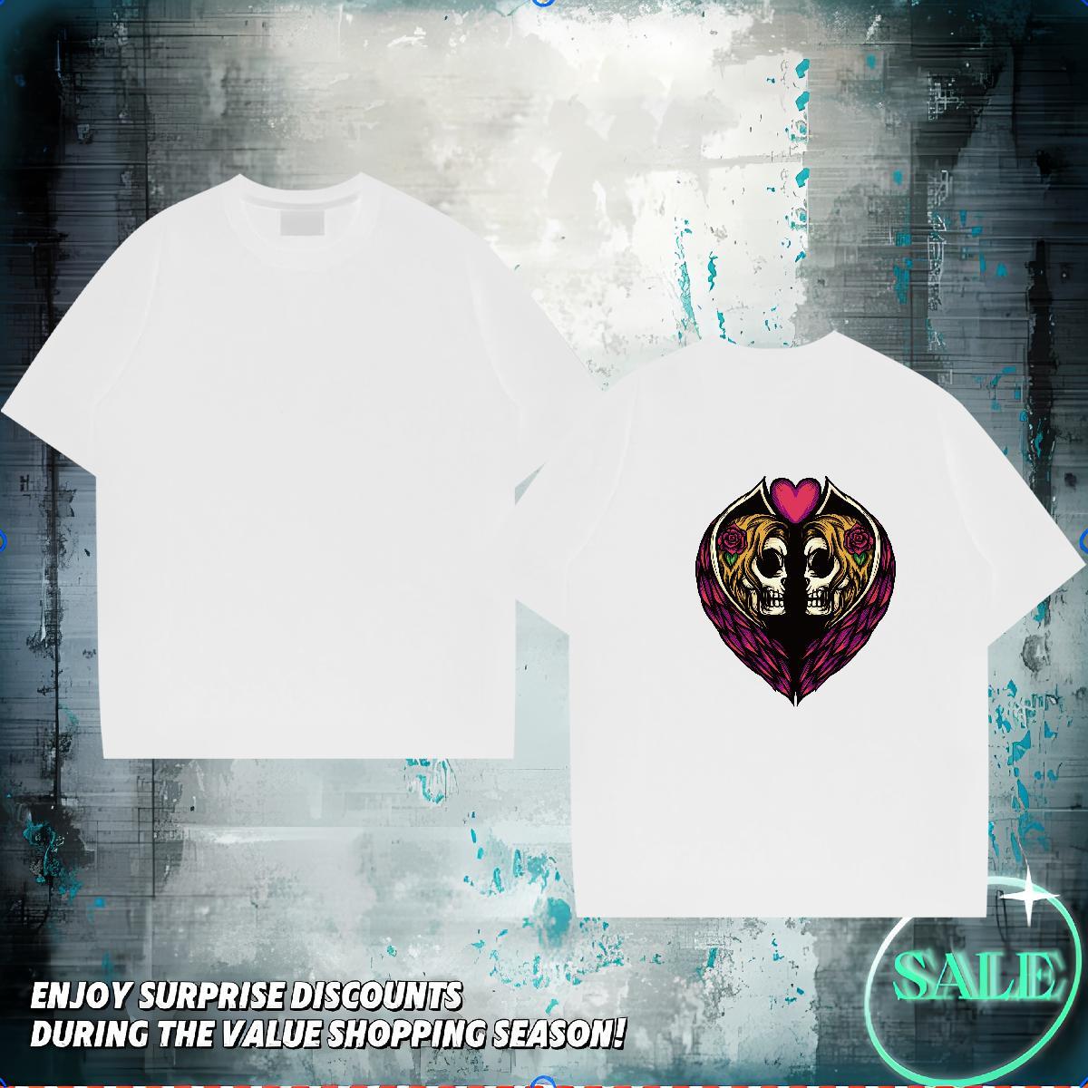 Classic T shirt skull Clothes 230g 100% Cotton High Street Hip Hop Wholesale Plus Size Custom Crew Neck Breathable Men Tees