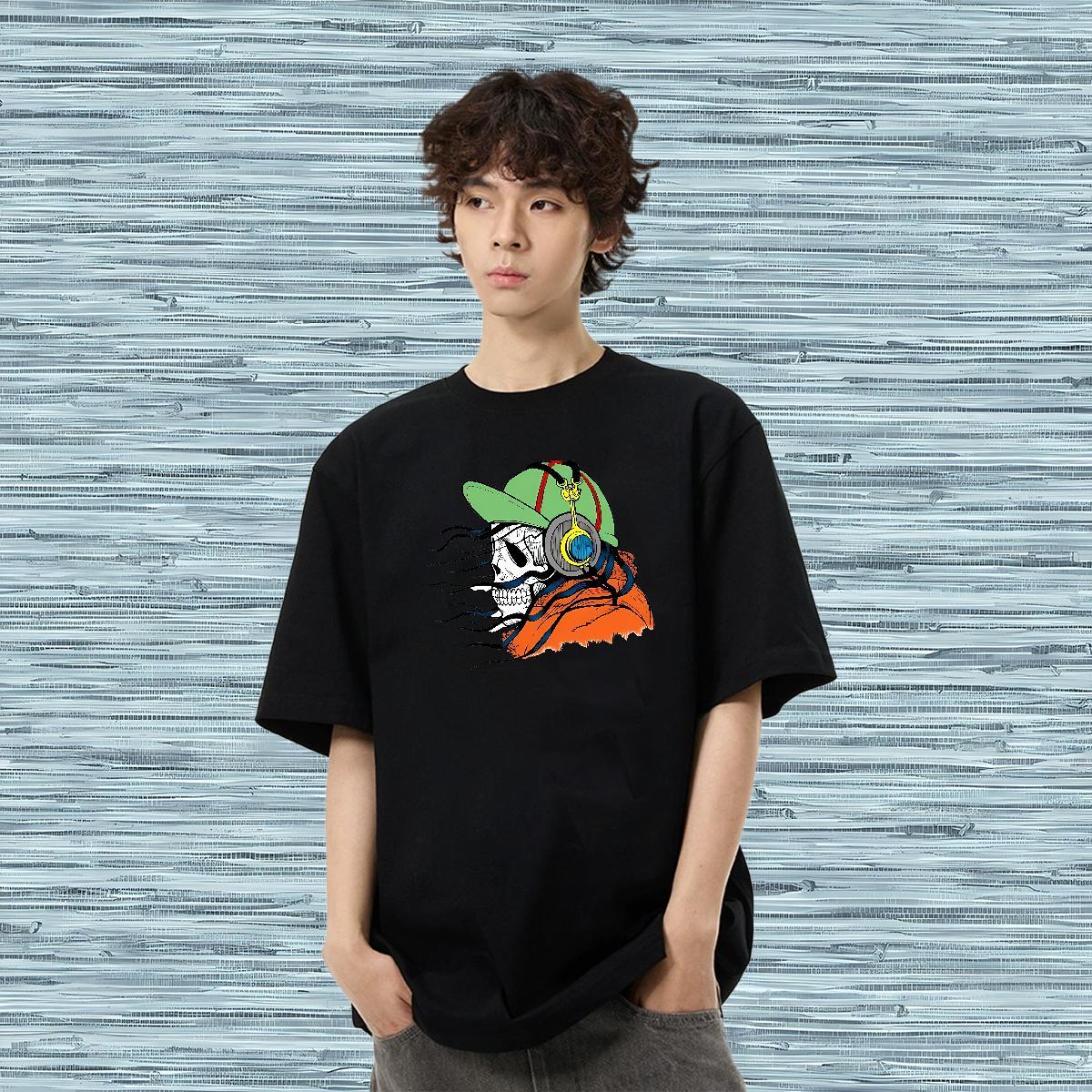 Casual New T Shirt For Man earphone Polos 230g Cotton Hip Hop Street Loose Fit Custom Big Size Breathable Soft Men Tshirts