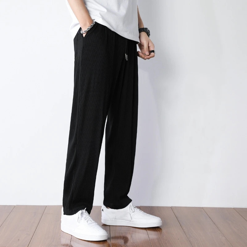 Fashion Straight Pants Mens Loose Thin Section Drape Ice Silk Pants Wide Leg Sports Pants Solid Color Thin Casual Trousers 240816