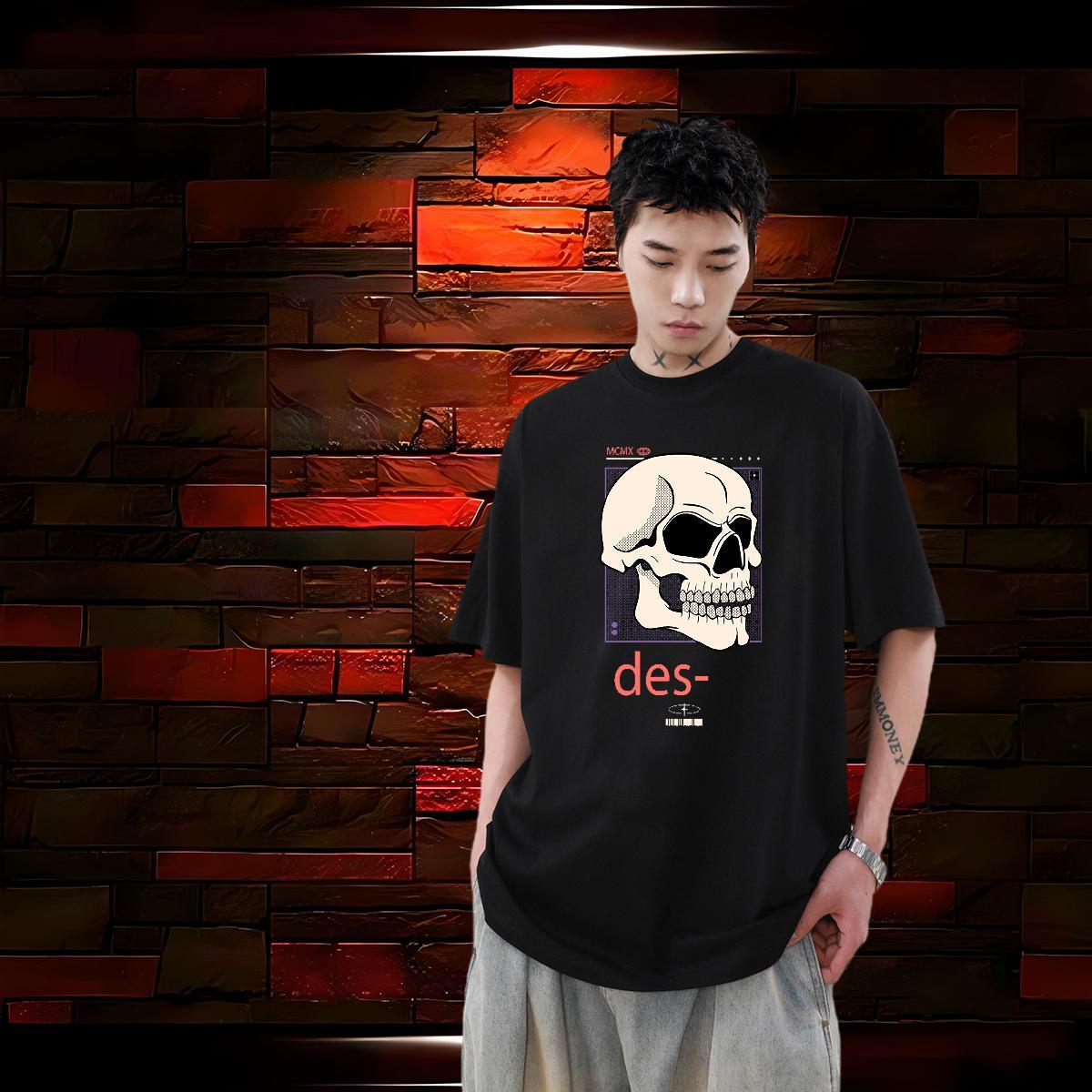 Wholesale Man T Shirts skull Tops 230g Cotton Beach Cool Design Plus Size Cartoon O-Neck Short Sleeve Tshirt for Man Woman