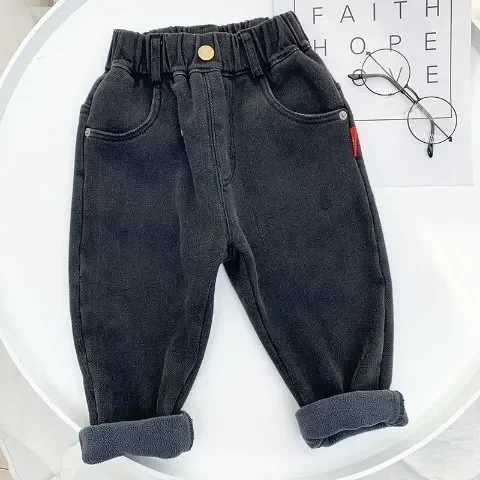 Jeans 2-10 Yrs Boys Unisex Plus Fleece Winter Pants for Kids Baby Thickening Warm Soft for Girl Children Stretch Fleece Jeans Pants