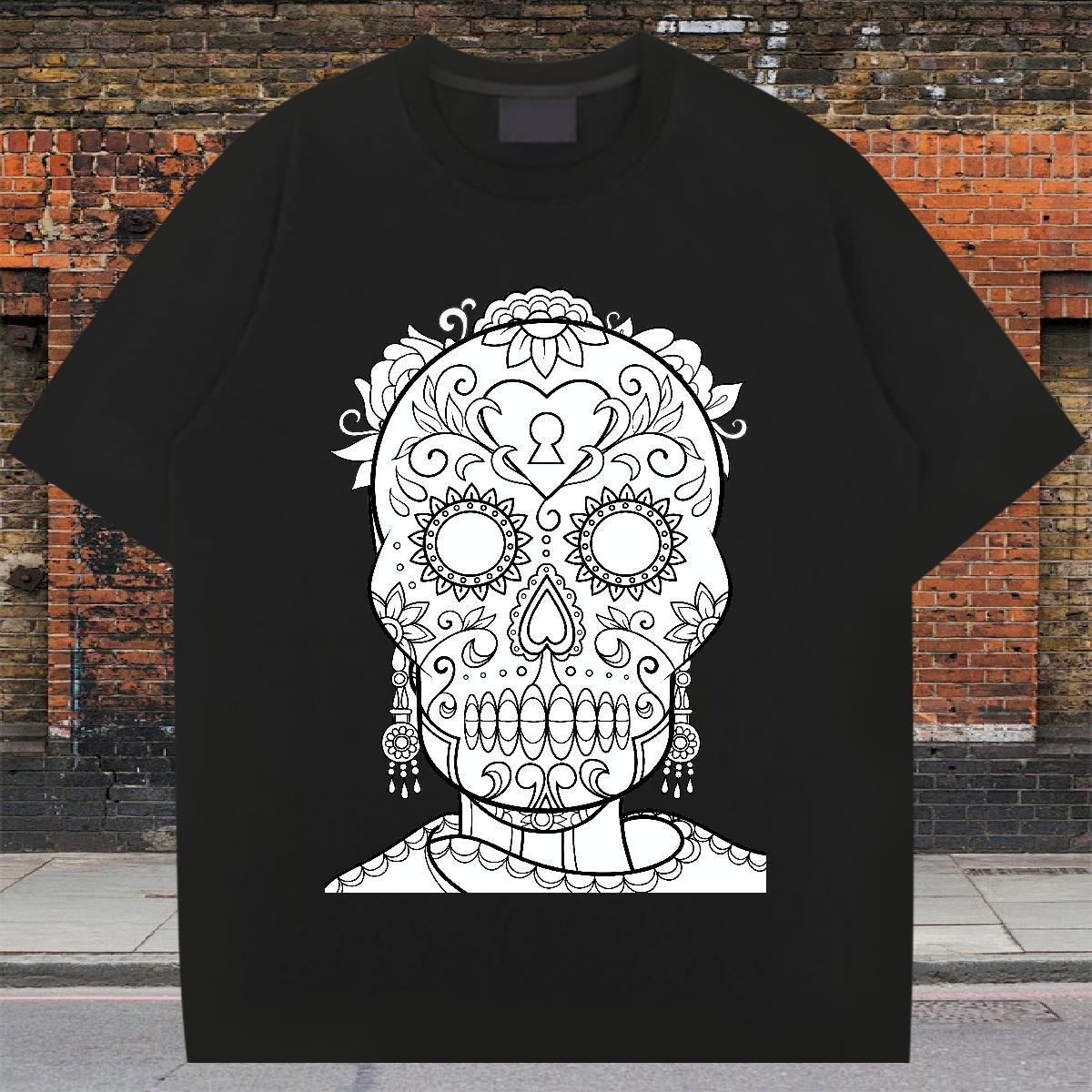 Designer Man T Shirts skull Clothings 230g Cotton High Street Hip Hop Cool Graphic Short Sleeve O-Neck Men Tees