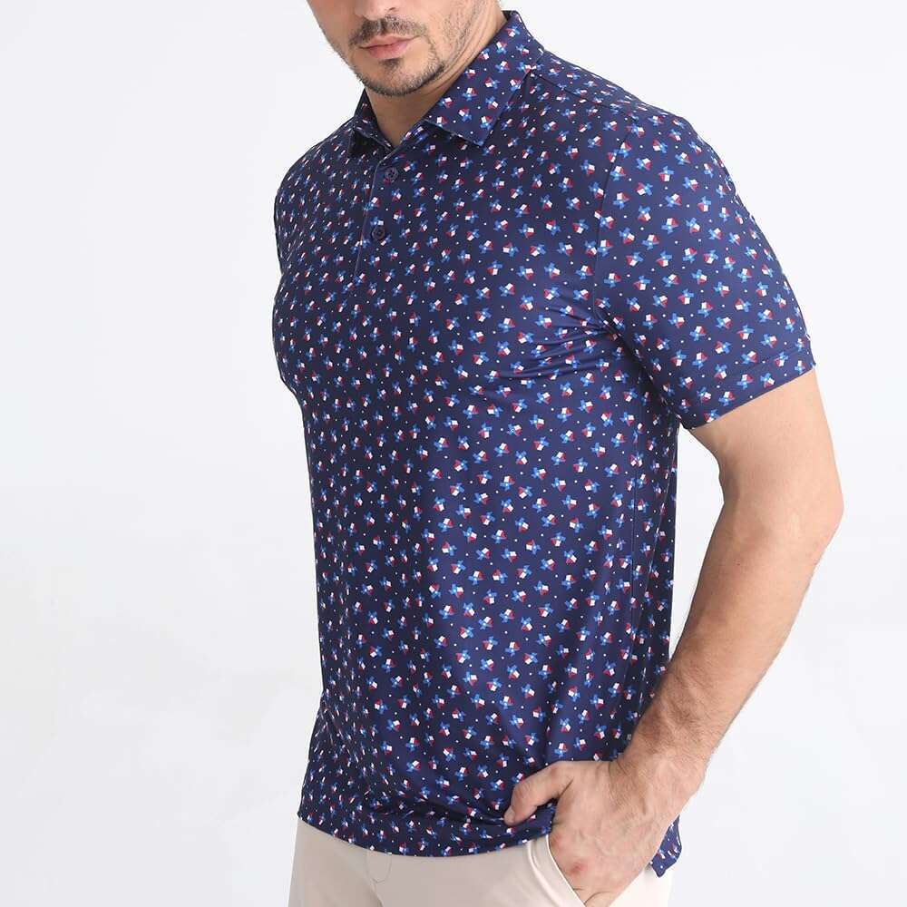 Fashion Mens Polo shirt Funky Golf Shirt Mens Performance 4 Way Stretch Quick Dry Polyester Print Short Sleeve Polo Tshirt Casual tops summer clothes 