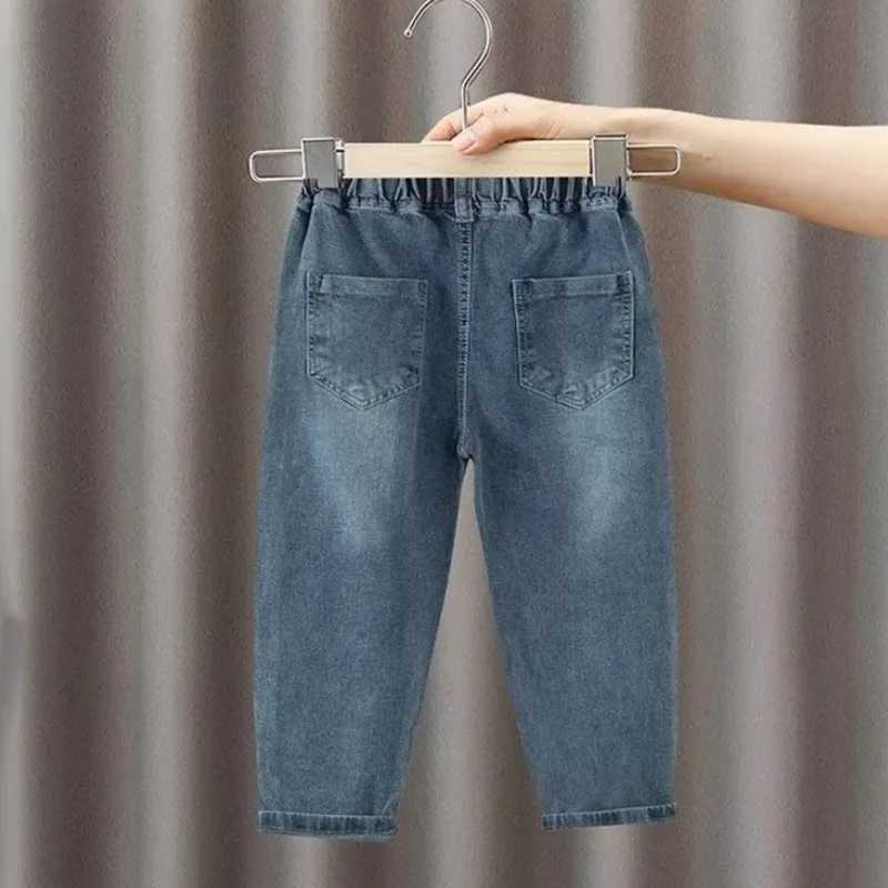 Jeans Popular All-match New Childrens Clothing Lazy Summer Zipper Mid-waist Ins Jeans Nine-point Pants Mens Simple Trend