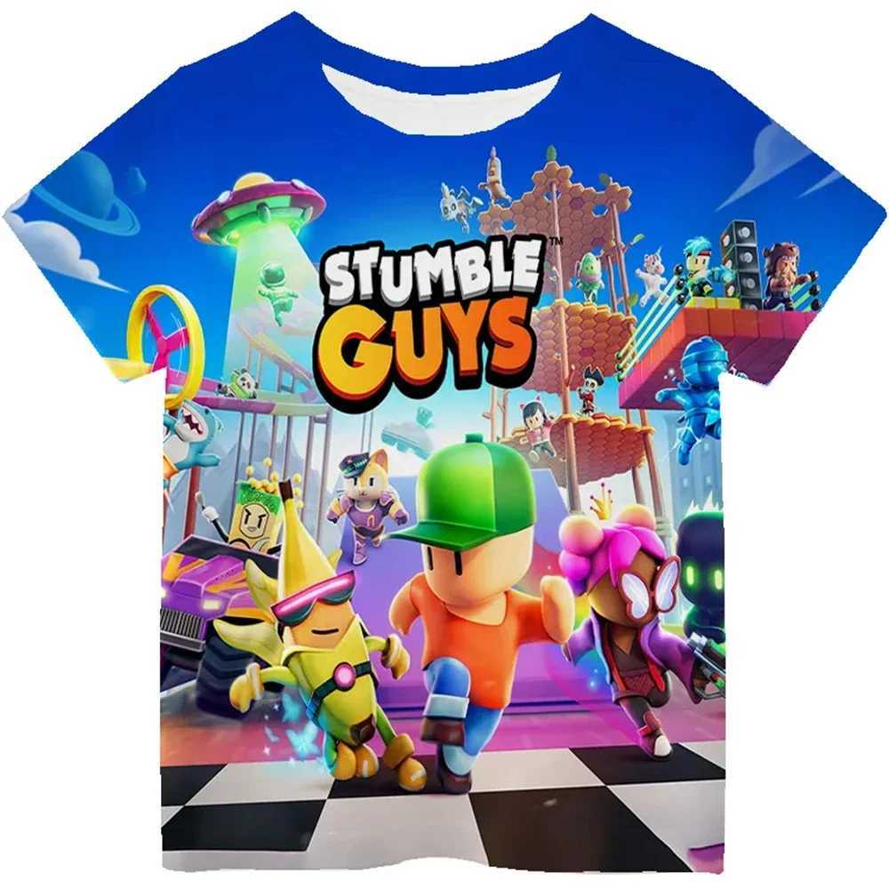 Stumble Guys game 3D printing childrens T-shirt childrens clothing Harajuku cartoon T-shirt casual and fun top girls and boys T-shirt setW240718