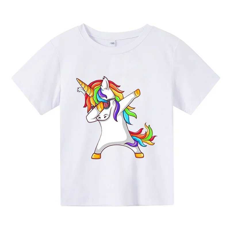White cartoon Girl T-shirt Birthday Name T-shirt Baby Boy Childrens Top Childrens Cat and Horse ClothingW240718