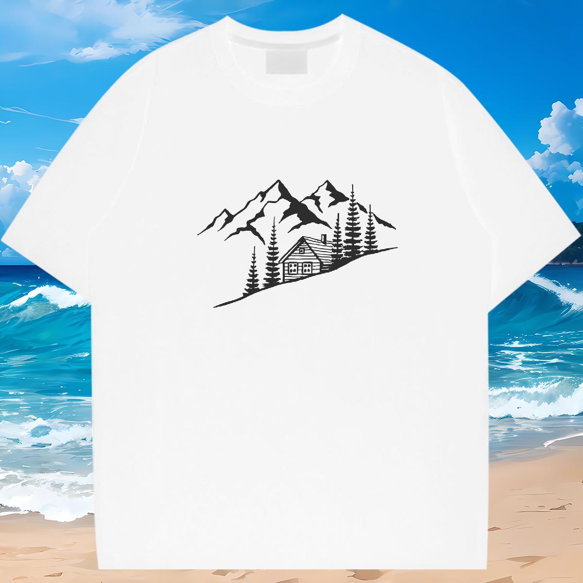 Factory Direct T Shirt For Man mountains Tee Shirt 100% Cotton 230g Street Casual Wholesale Customized Crew Neck Breathable Tshirts