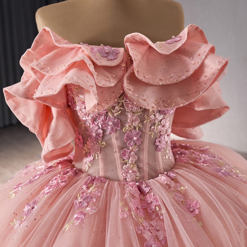 Pink Gillter Princess Off Shoulder Quinceanera Dresses Applique Lace Beads Tull Lace-up Corset Sweet 16 Ball Gown Vestidos De 15 Anos