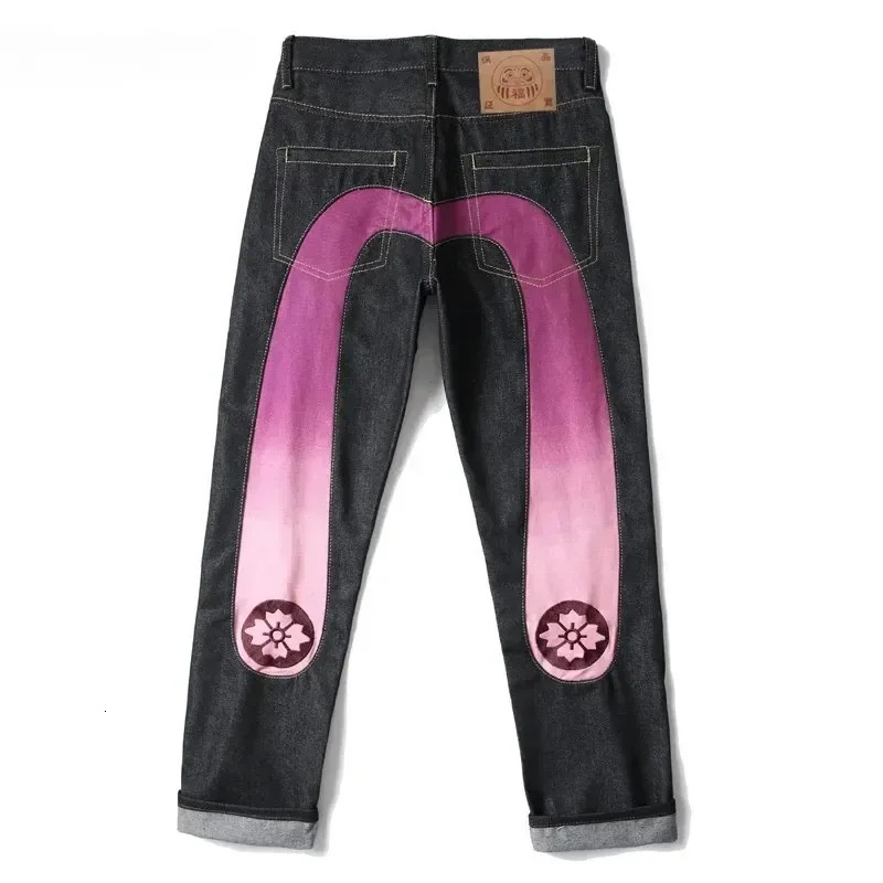 Japanese Hipster Retro Hiphop Fashion Print Jeans High Street Leisure Slim Straight Embroidery Y2k Stitching Trousers 240806
