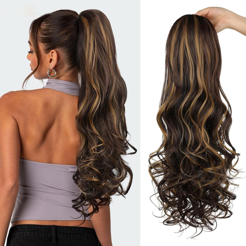 Ponytails Synthetic Hair Drawstring Ponytail Curly Wavy High Temperature Fiber 26inch Hair Extensions 4H27D# 8/33A# T2/1001#