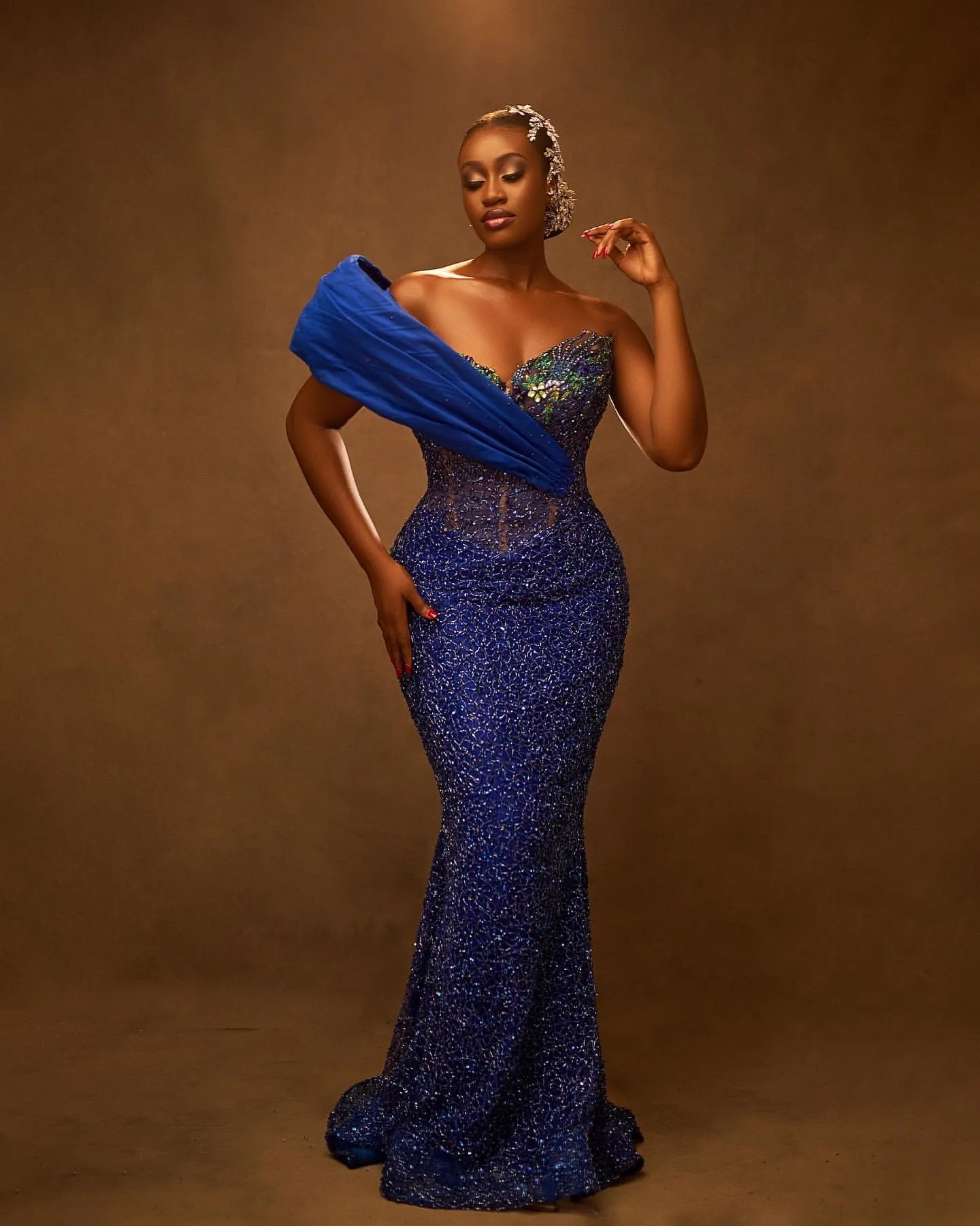Royal Blue Aso Ebi Mermaid Sweetheart Sparkly Crystals Prom Dresses Formal Party Second Reception Birthday Engagement Evening Gowns Dresses Robe De So