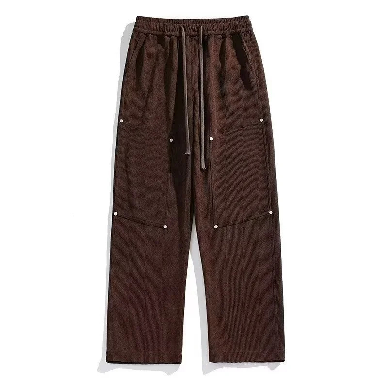 Pockets Harem Corduroy Pants For Men Y2K Streetwear Baggy Sweatpants Male Casual Retro Solid Cargo Straight Trousers 240806