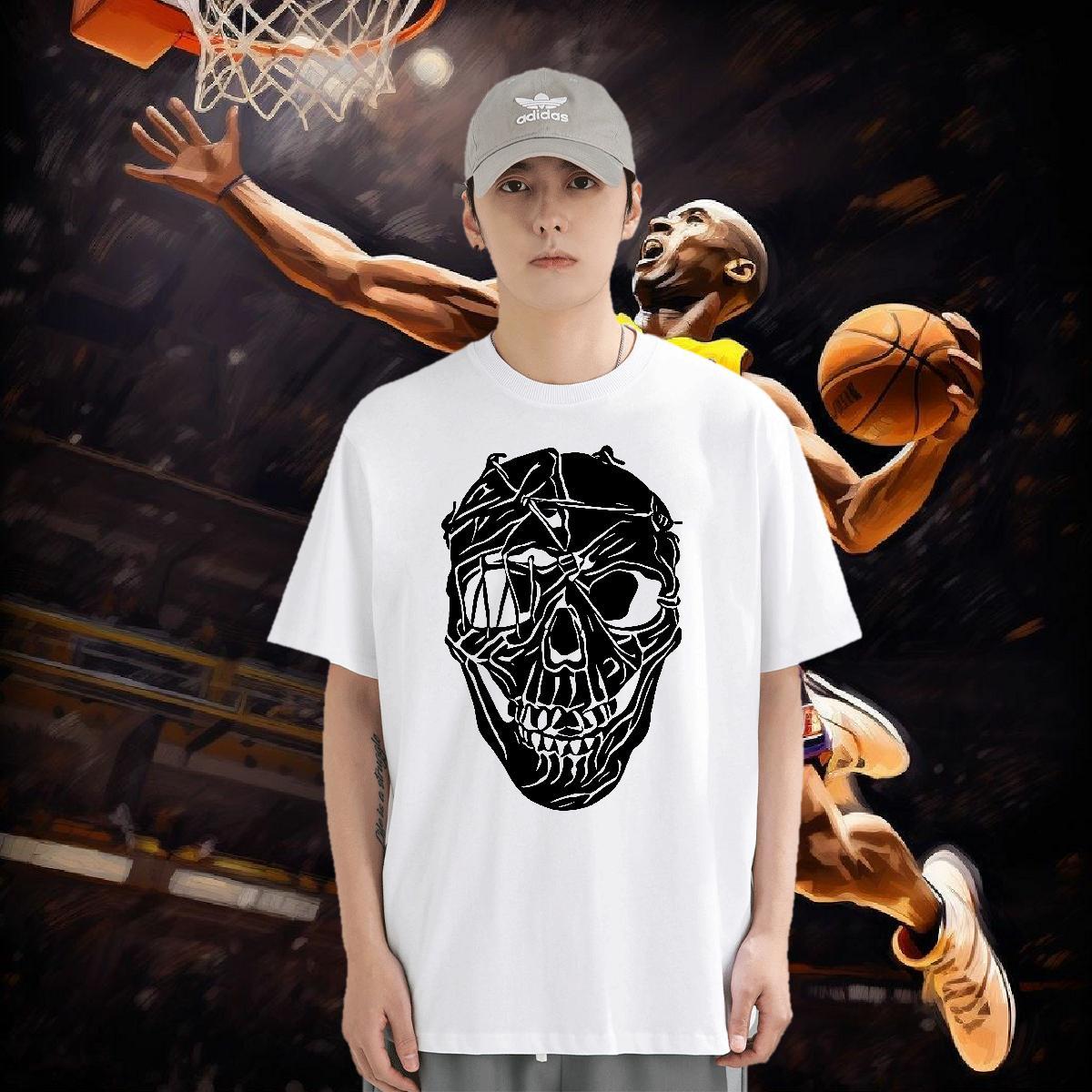 Fashion Casual Mens T Shirts skull Wear 230g 100% Cotton Sports Casual Free Shipping Plus Size Cartoon Breathable Soft Tshirts
