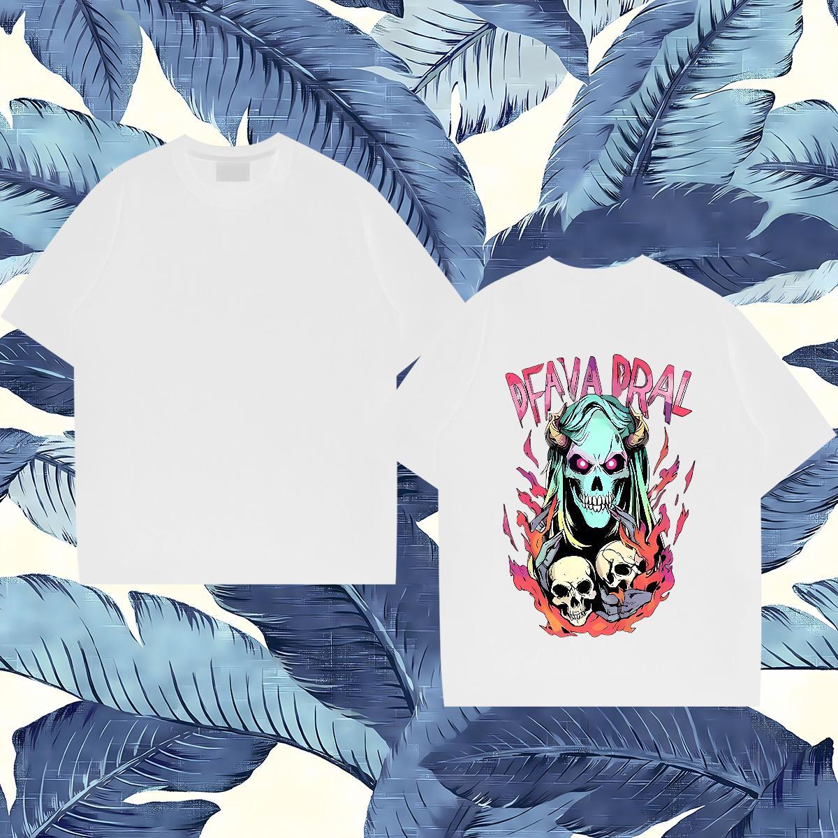2024 Summer Man T Shirts skull Tops 100% Cotton 230g Street Free Shipping White Plus Size Breathable Soft Couples T Shirts
