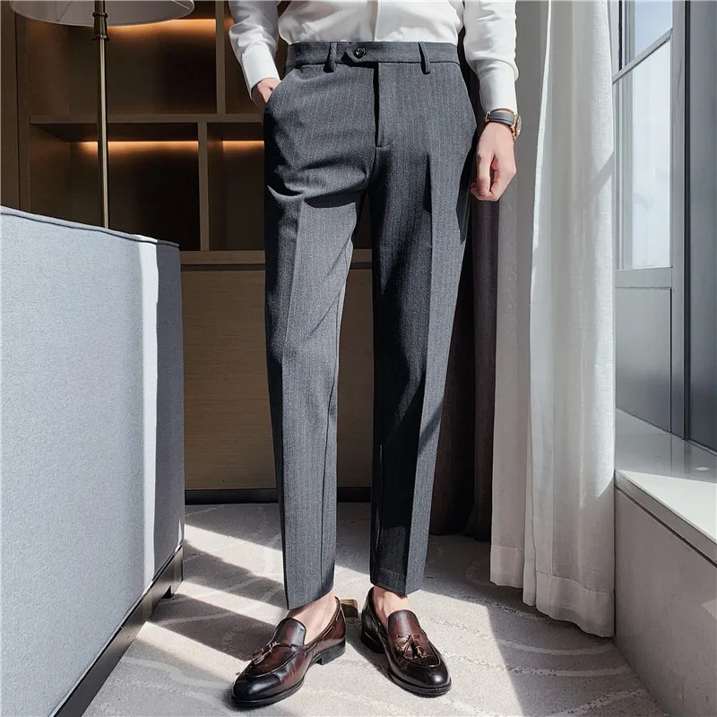 Business Formal Pants Men Spring Korean Style Slim Office Social Suit Trousers High Quality Casual Streetwear Straight 240806