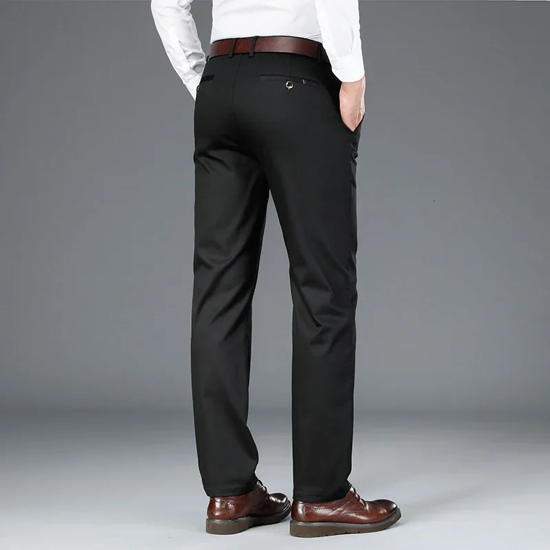 Mens Bamboo Fiber Casual Pants Spring Classic Business Fashion Khaki Stretch Cotton Trousers Male Clothes 240806