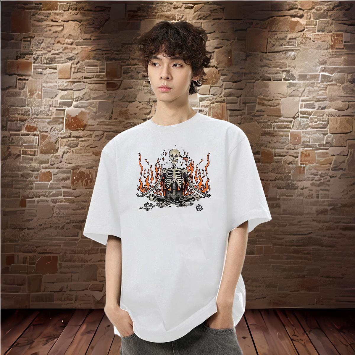 New T Shirts Men fire Polos 230g 100% Cotton Street Comfortable DIY Anime O-Neck Short Sleeve Tshirts