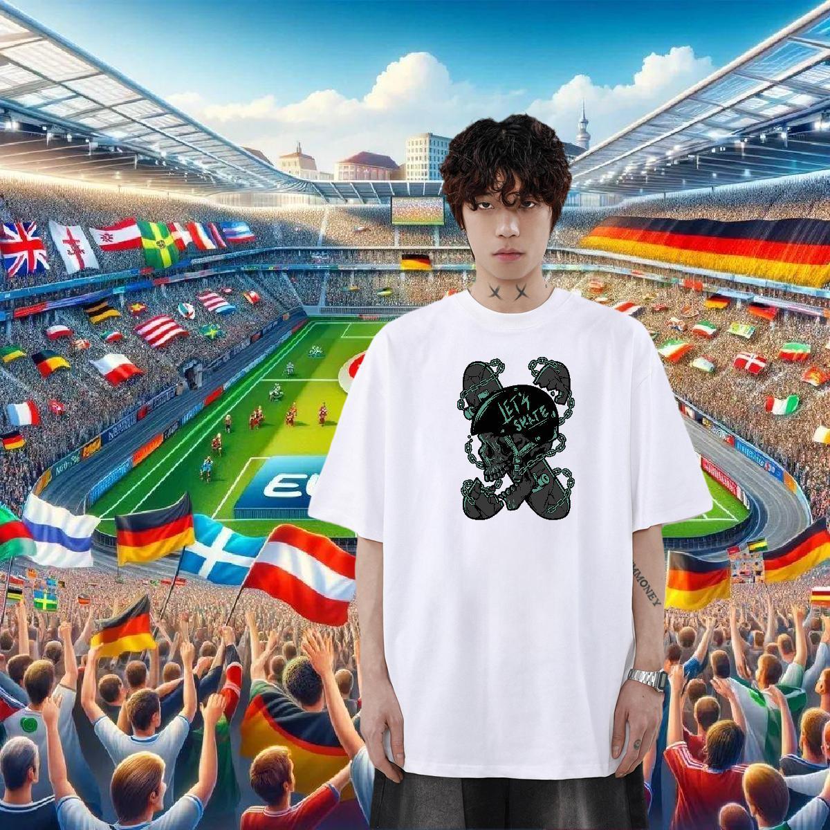 DIY Customized T-Shirts skull Wear 100% Cotton 230g Daily Outfit Popular Cartoon Printing L-4XL Breathable Crew Neck Men Clothes T-Shirt