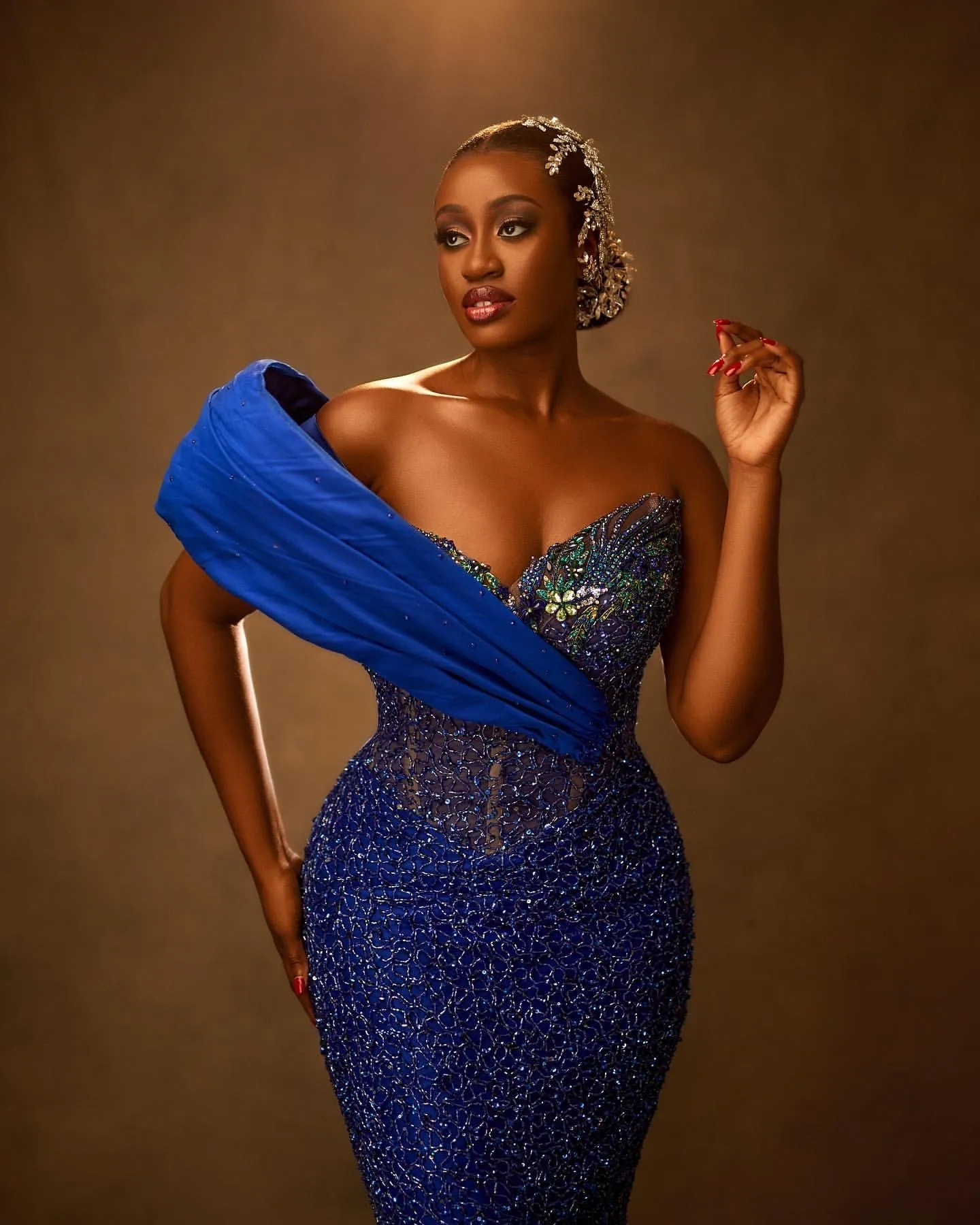 Royal Blue Aso Ebi Mermaid Sweetheart Sparkly Crystals Prom Dresses Formal Party Second Reception Birthday Engagement Evening Gowns Dresses Robe De So