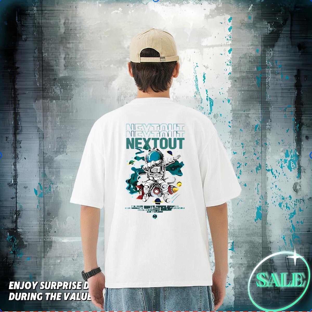 Custom Mens T Shirts spaceman Tee Shirt 100% Cotton 230g Street Casual Cool Design Custom Printed Breathable Soft Men Tshirts