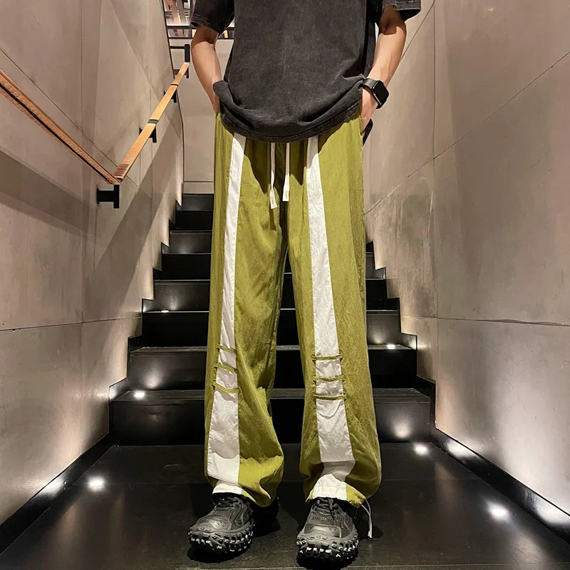 Summer Trendy Casual Long Pants For Men Ice Silk Heavenly Smooth Wide Leg Loose And Thin Style Straight Fashion Legging 240806