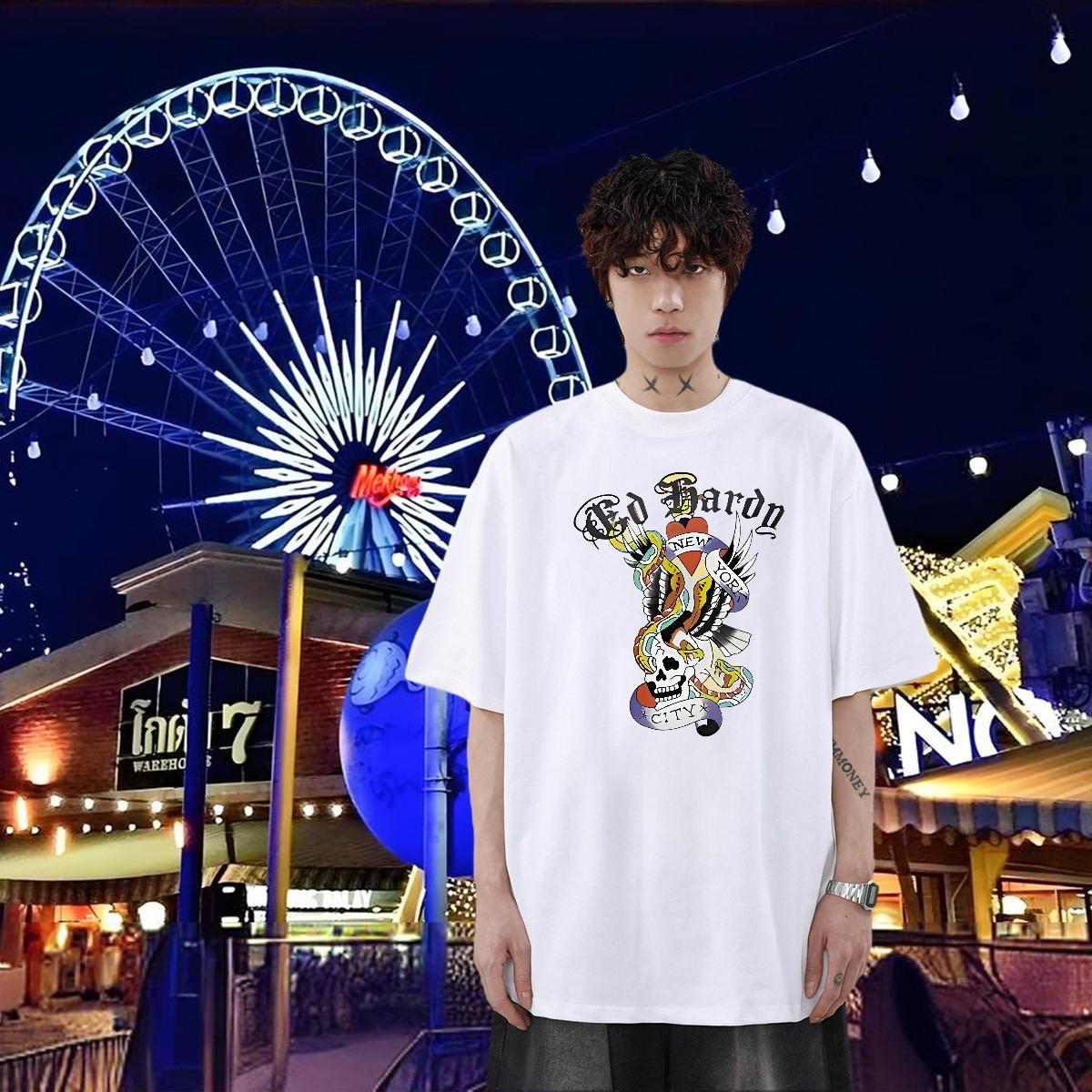 2024 Designer T-Shirts for Men skull Polos 100% Cotton 230g Street Cool White Plus Size Breathable Soft Mens Tshirts