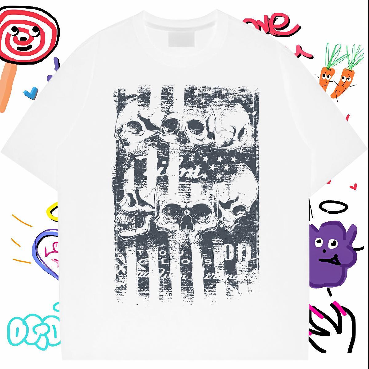 Fashion New Man T Shirts skull Tops 230g Cotton Spring Summer Wholesale Oversized 3XL 4XL Breathable Soft Men Clothes T-Shirt