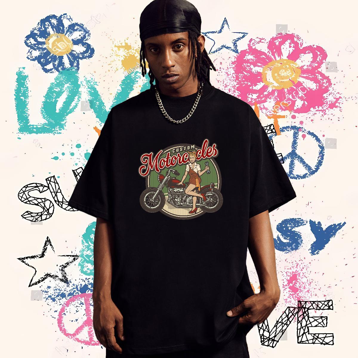 Customized T shirt Motorcycle Tshirts 100% Cotton 230g Street wear Hip Hop TOP Quality Custom Big Size Breathable Mens Tshirts