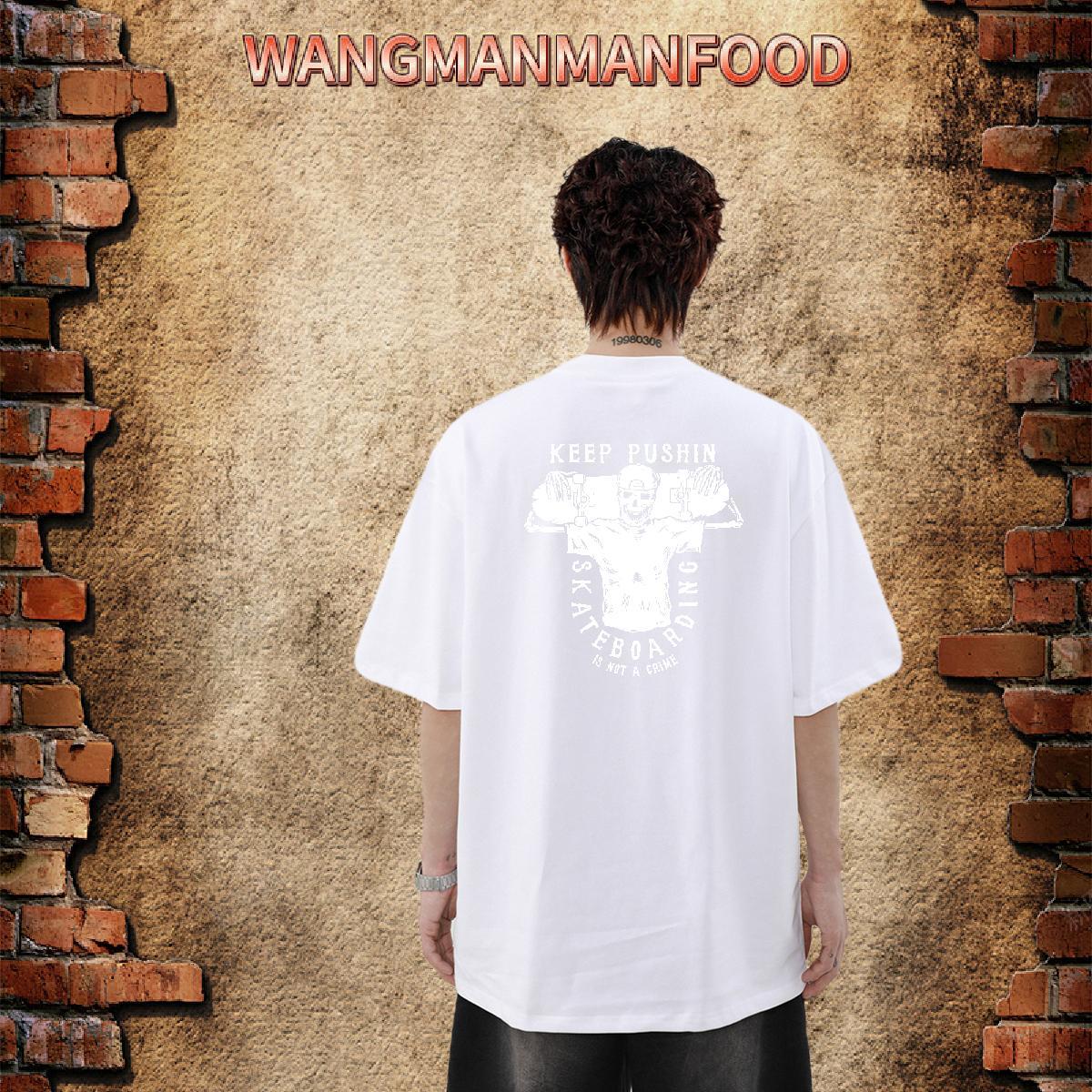 New Man T Shirts skull Tops Shirt 100% Cotton 230g Anime Printing Street Soft Black Oversized Crew Neck Breathable Tshirts