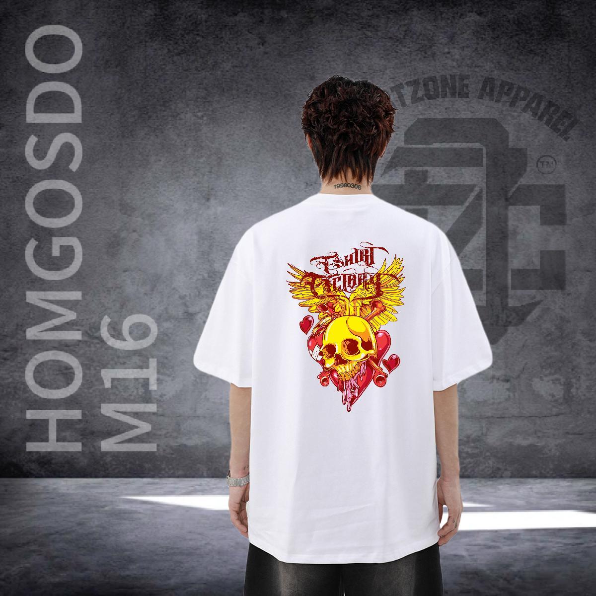 Fashion Casual T-Shirts for Men skull Tshirts 230g Cotton Street Cool Oversized Breathable Short Sleeve Men Tops Tees