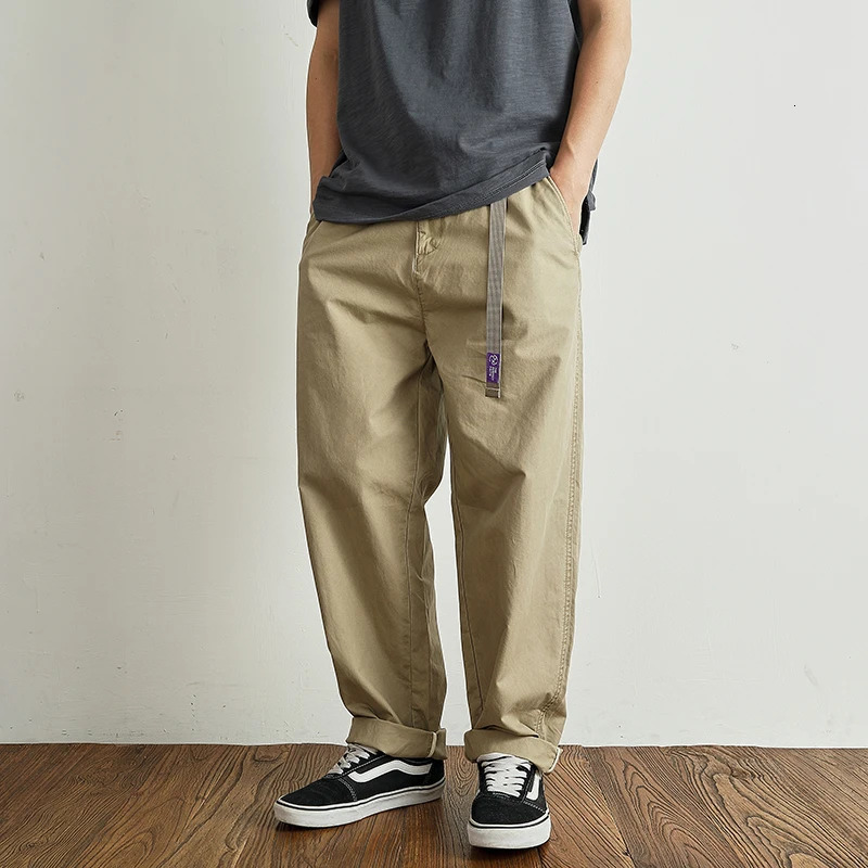 Summer thin casual pants mens straight tube loose conical overalls all cotton wash reengraved purple mark daddy 240806