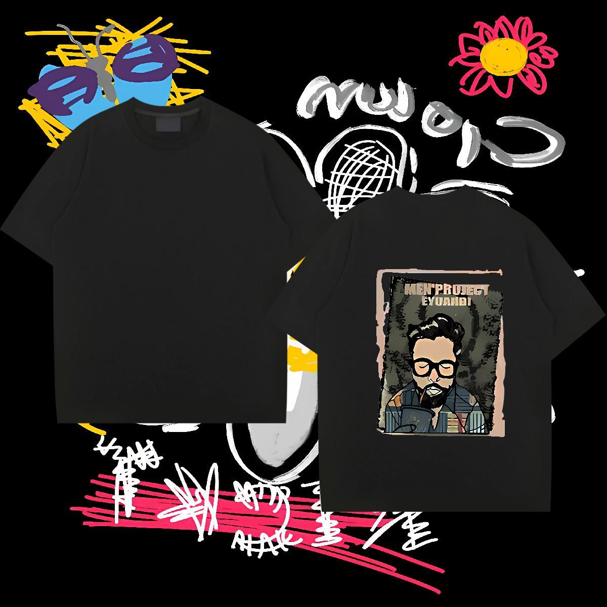 New Designer T Shirt For Man portrait Top Tees 230g 100% Cotton Street Casual Free Shipping Oversized 3XL 4XL Crew Neck Breathable Men Tops Tees